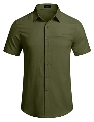 COOFANDY Mens Casual Linen Shirt Short Sleeve Button Down Shirt Summer Beach Hawaiian Shirts - 4