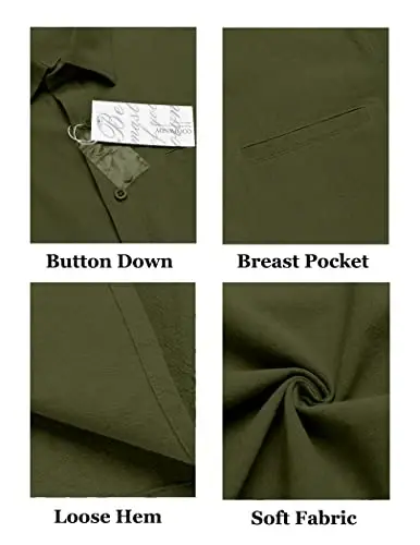 COOFANDY Mens Casual Linen Shirt Short Sleeve Button Down Shirt Summer Beach Hawaiian Shirts - 5