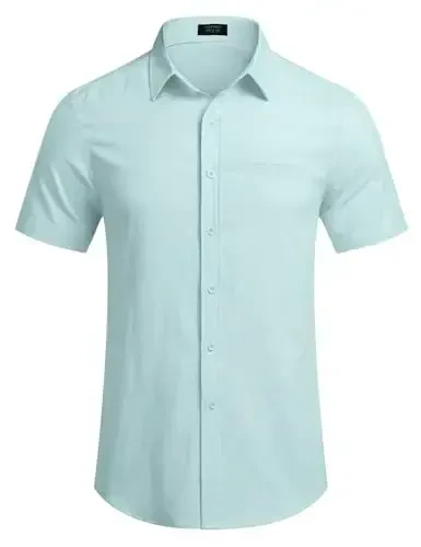 COOFANDY Mens Casual Linen Shirt Short Sleeve Button Down Shirt Summer Beach Hawaiian Shirts - 4