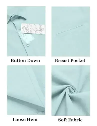 COOFANDY Mens Casual Linen Shirt Short Sleeve Button Down Shirt Summer Beach Hawaiian Shirts - 5