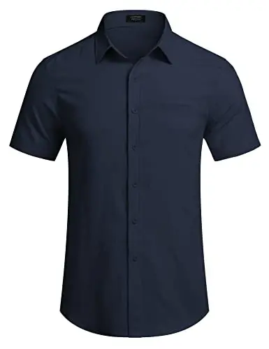 COOFANDY Mens Casual Linen Shirt Short Sleeve Button Down Shirt Summer Beach Hawaiian Shirts - 4
