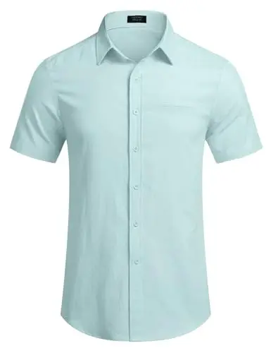 COOFANDY Mens Casual Linen Shirt Short Sleeve Button Down Shirt Summer Beach Hawaiian Shirts - 4