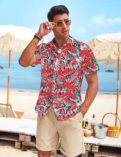 COOFANDY Mens Casual Linen Shirt Short Sleeve Button Down Shirt Summer Beach Hawaiian Shirts - COOFANDY (1)