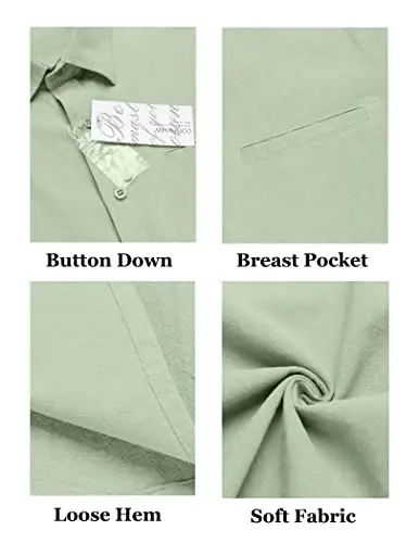 COOFANDY Mens Casual Linen Shirt Short Sleeve Button Down Shirt Summer Beach Hawaiian Shirts - 5