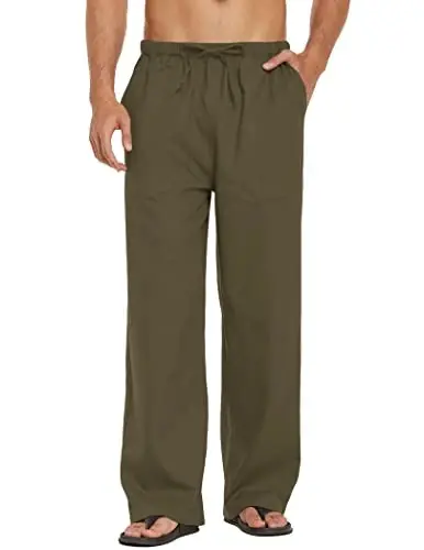 COOFANDY Mens Casual Linen Pants Elastic Waist Linen Pants Drawstring Summer Beach Yoga Linen Trouser - 1