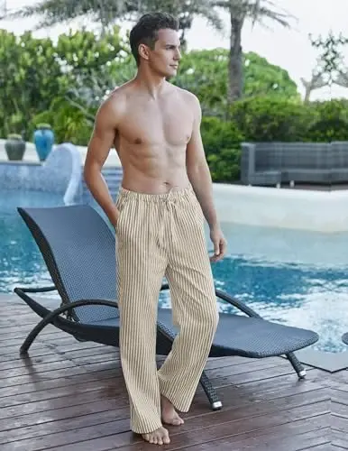 COOFANDY Mens Casual Linen Pants Elastic Waist Linen Pants Drawstring Summer Beach Yoga Linen Trouser - 2