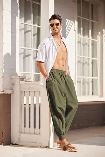 COOFANDY Mens Casual Linen Pants Elastic Waist Linen Pants Drawstring Summer Beach Yoga Linen Trouser - COOFANDY (1)
