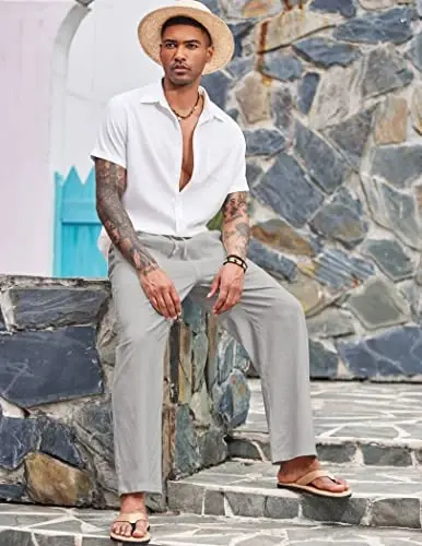 COOFANDY Mens Casual Linen Pants Elastic Waist Linen Pants Drawstring Summer Beach Yoga Linen Trouser - 2