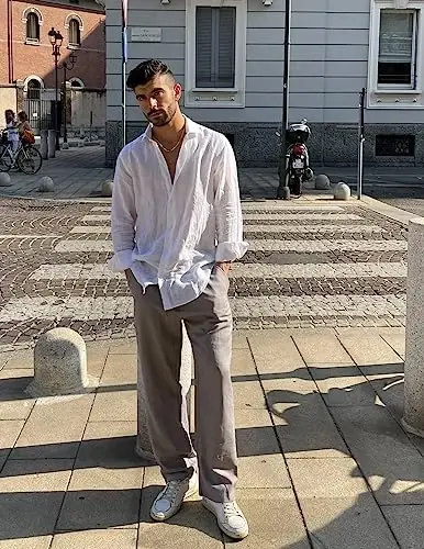 COOFANDY Mens Casual Linen Pants Elastic Waist Linen Pants Drawstring Summer Beach Yoga Linen Trouser - 4