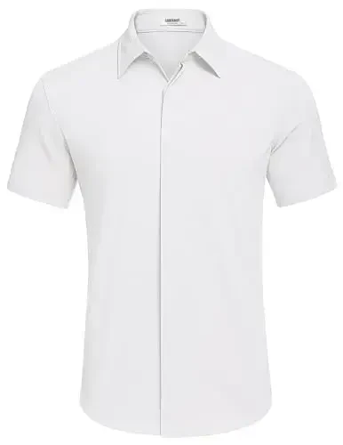 COOFANDY Men's Casual Short Sleeve Button Down Summer Beach Shirt Lightweight Textured Wrinkle Free Stretch Shirts - 4