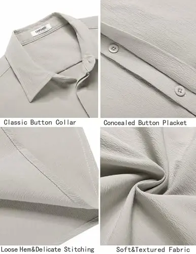 COOFANDY Men's Casual Short Sleeve Button Down Summer Beach Shirt Lightweight Textured Wrinkle Free Stretch Shirts - 5