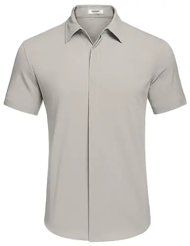 COOFANDY Men's Casual Short Sleeve Button Down Summer Beach Shirt Lightweight Textured Wrinkle Free Stretch Shirts - 6