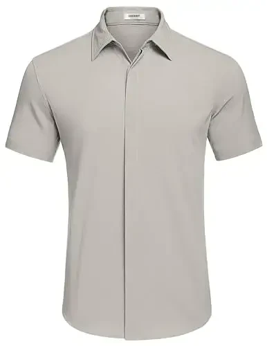 COOFANDY Men's Casual Short Sleeve Button Down Summer Beach Shirt Lightweight Textured Wrinkle Free Stretch Shirts - 6