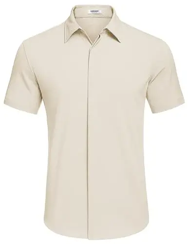 COOFANDY Men's Casual Short Sleeve Button Down Summer Beach Shirt Lightweight Textured Wrinkle Free Stretch Shirts - 5