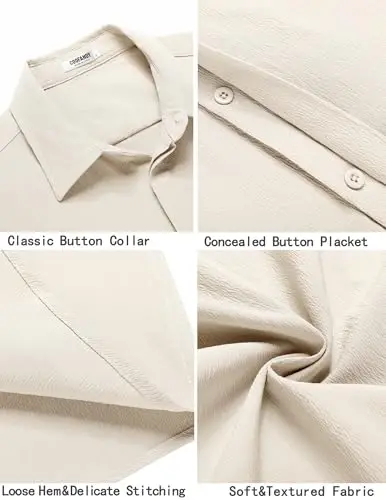 COOFANDY Men's Casual Short Sleeve Button Down Summer Beach Shirt Lightweight Textured Wrinkle Free Stretch Shirts - 6