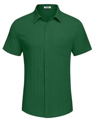 COOFANDY Mens Casual Short Sleeve Shirts Summer Beach Shirt Button Down Textured Shirts Vacation Hawaiian Shirts - 6