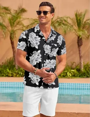 COOFANDY Mens Casual Short Sleeve Shirts Summer Beach Shirt Button Down Textured Shirts Vacation Hawaiian Shirts - 3