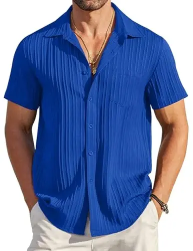 COOFANDY Mens Casual Short Sleeve Shirts Summer Beach Shirt Button Down Textured Shirts Vacation Hawaiian Shirts 