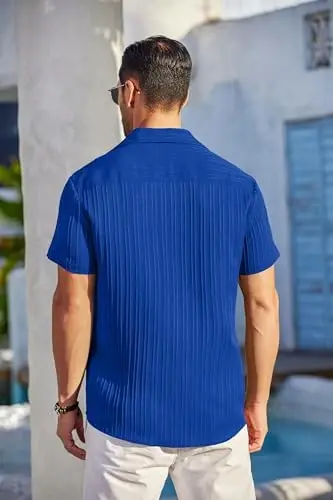 COOFANDY Mens Casual Short Sleeve Shirts Summer Beach Shirt Button Down Textured Shirts Vacation Hawaiian Shirts - 3