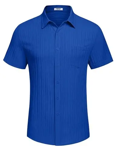 COOFANDY Mens Casual Short Sleeve Shirts Summer Beach Shirt Button Down Textured Shirts Vacation Hawaiian Shirts - 4