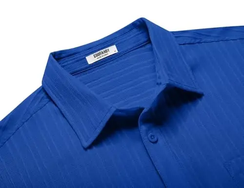 COOFANDY Mens Casual Short Sleeve Shirts Summer Beach Shirt Button Down Textured Shirts Vacation Hawaiian Shirts - 5