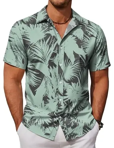 COOFANDY Mens Casual Short Sleeve Shirts Summer Beach Shirt Button Down Textured Shirts Vacation Hawaiian Shirts 