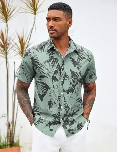 COOFANDY Mens Casual Short Sleeve Shirts Summer Beach Shirt Button Down Textured Shirts Vacation Hawaiian Shirts - 5