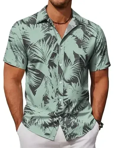COOFANDY Mens Casual Short Sleeve Shirts Summer Beach Shirt Button Down Textured Shirts Vacation Hawaiian Shirts - 1