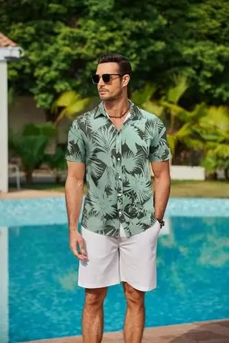 COOFANDY Mens Casual Short Sleeve Shirts Summer Beach Shirt Button Down Textured Shirts Vacation Hawaiian Shirts - 4