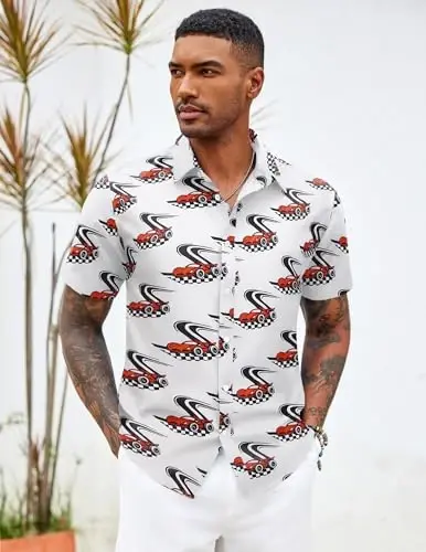 COOFANDY Mens Casual Short Sleeve Shirts Summer Beach Shirt Button Down Textured Shirts Vacation Hawaiian Shirts - 3