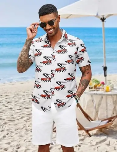 COOFANDY Mens Casual Short Sleeve Shirts Summer Beach Shirt Button Down Textured Shirts Vacation Hawaiian Shirts - 4