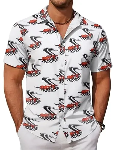 COOFANDY Mens Casual Short Sleeve Shirts Summer Beach Shirt Button Down Textured Shirts Vacation Hawaiian Shirts - COOFANDY (1)