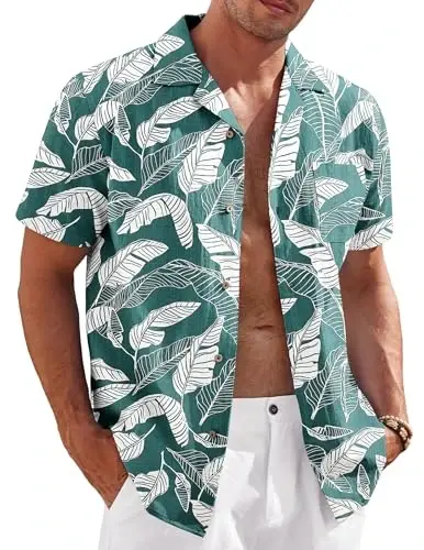 COOFANDY Mens Casual Cotton Linen Shirt Short Sleeve Button Up Shirts Summer Beach Top - 1