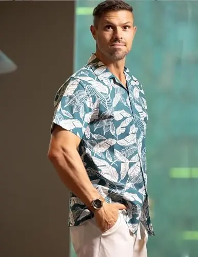 COOFANDY Mens Casual Cotton Linen Shirt Short Sleeve Button Up Shirts Summer Beach Top - 3