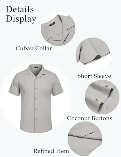 COOFANDY Mens Casual Cotton Linen Shirt Short Sleeve Button Up Shirts Summer Beach Top - 5