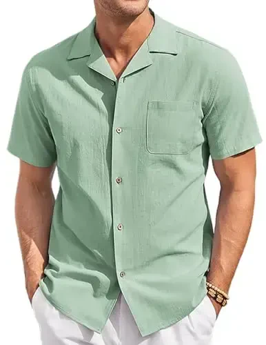 COOFANDY Mens Casual Cotton Linen Shirt Short Sleeve Button Up Shirts Summer Beach Top - COOFANDY