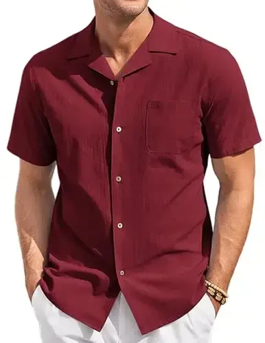 COOFANDY Mens Casual Cotton Linen Shirt Short Sleeve Button Up Shirts Summer Beach Top - COOFANDY