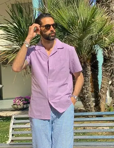 COOFANDY Mens Casual Cotton Linen Shirt Short Sleeve Button Up Shirts Summer Beach Top - 3