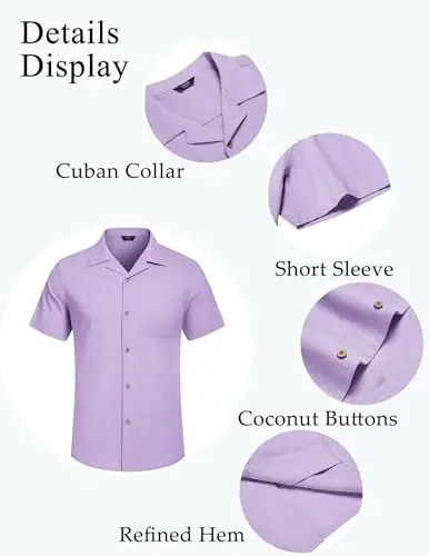 COOFANDY Mens Casual Cotton Linen Shirt Short Sleeve Button Up Shirts Summer Beach Top - 5