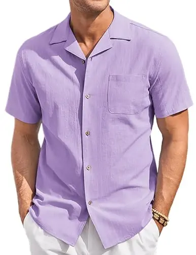 COOFANDY Mens Casual Cotton Linen Shirt Short Sleeve Button Up Shirts Summer Beach Top - 1