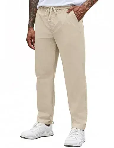 COOFANDY Mens Casual Pants Elastic Waist Drawstring Chino Pants Cotton Twill Trousers with Pockets - 1