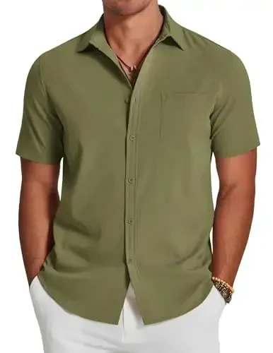 COOFANDY Men's Casual Summer Beach Wrinkle Free Shirts Short Sleeve Button Down Lightweight Untucked Textured Shirt - MODAZONE