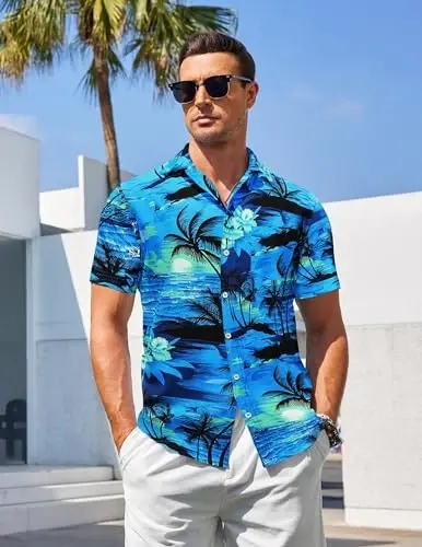 COOFANDY Men's Casual Summer Beach Wrinkle Free Shirts Short Sleeve Button Down Lightweight Untucked Textured Shirt - 3