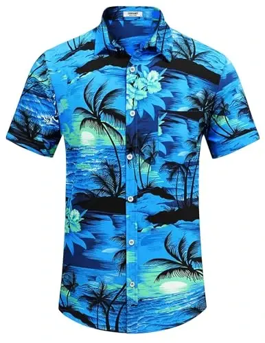 COOFANDY Men's Casual Summer Beach Wrinkle Free Shirts Short Sleeve Button Down Lightweight Untucked Textured Shirt - 4