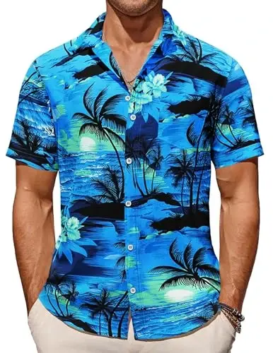 COOFANDY Men's Casual Summer Beach Wrinkle Free Shirts Short Sleeve Button Down Lightweight Untucked Textured Shirt - 1