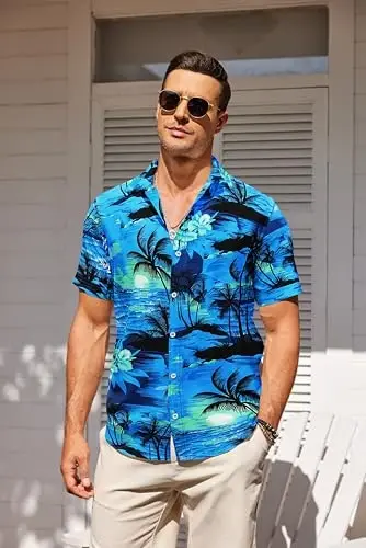 COOFANDY Men's Casual Summer Beach Wrinkle Free Shirts Short Sleeve Button Down Lightweight Untucked Textured Shirt - 2