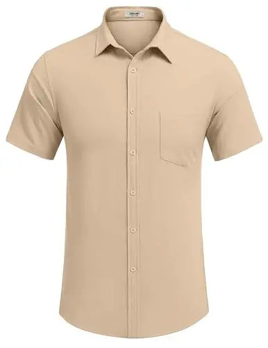 COOFANDY Men's Casual Summer Beach Wrinkle Free Shirts Short Sleeve Button Down Lightweight Untucked Textured Shirt - 5