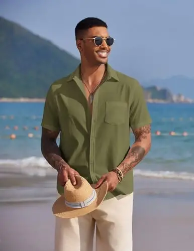 COOFANDY Men's Casual Summer Beach Wrinkle Free Shirts Short Sleeve Button Down Lightweight Untucked Textured Shirt - MODAZONE (1)