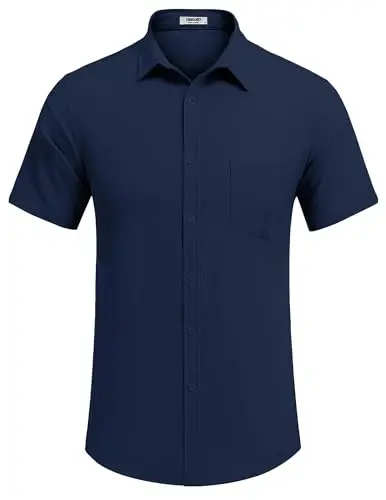 COOFANDY Men's Casual Summer Beach Wrinkle Free Shirts Short Sleeve Button Down Lightweight Untucked Textured Shirt - 2