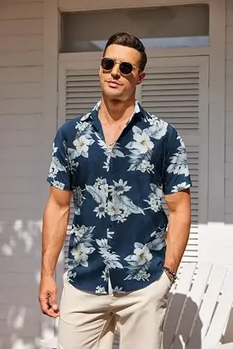 COOFANDY Men's Casual Summer Beach Wrinkle Free Shirts Short Sleeve Button Down Lightweight Untucked Textured Shirt - 2